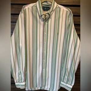 Ralph‎ Lauren Mens 17 XL Shirt Multicolor Striped Custom Fit Long Sleeve Green